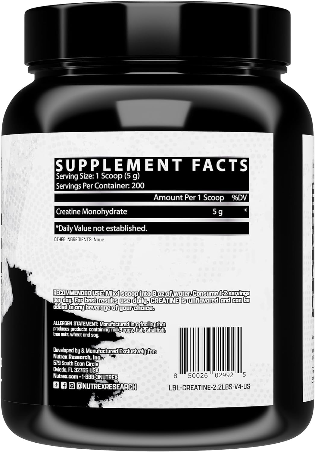 Creatina Monohidratada Nutrex 200 Servicios