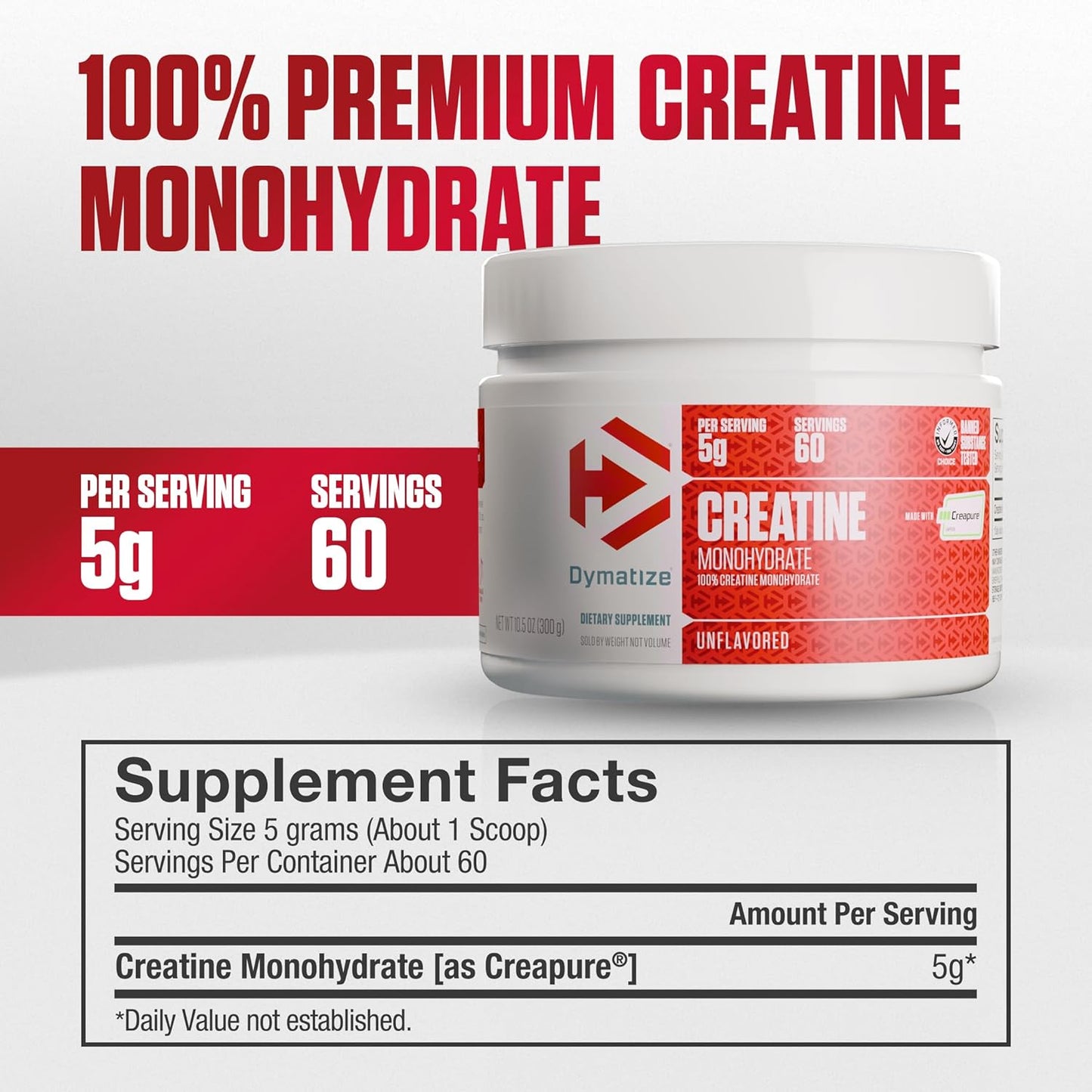 Creatina Monohidratada Dymatize 300G 60 Servicios