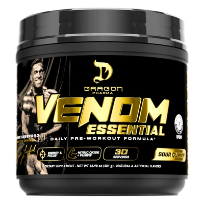 Venom Essential Dragon Pharma – Pre-Entreno Diario 200mg Cafeína | 30 Servicios