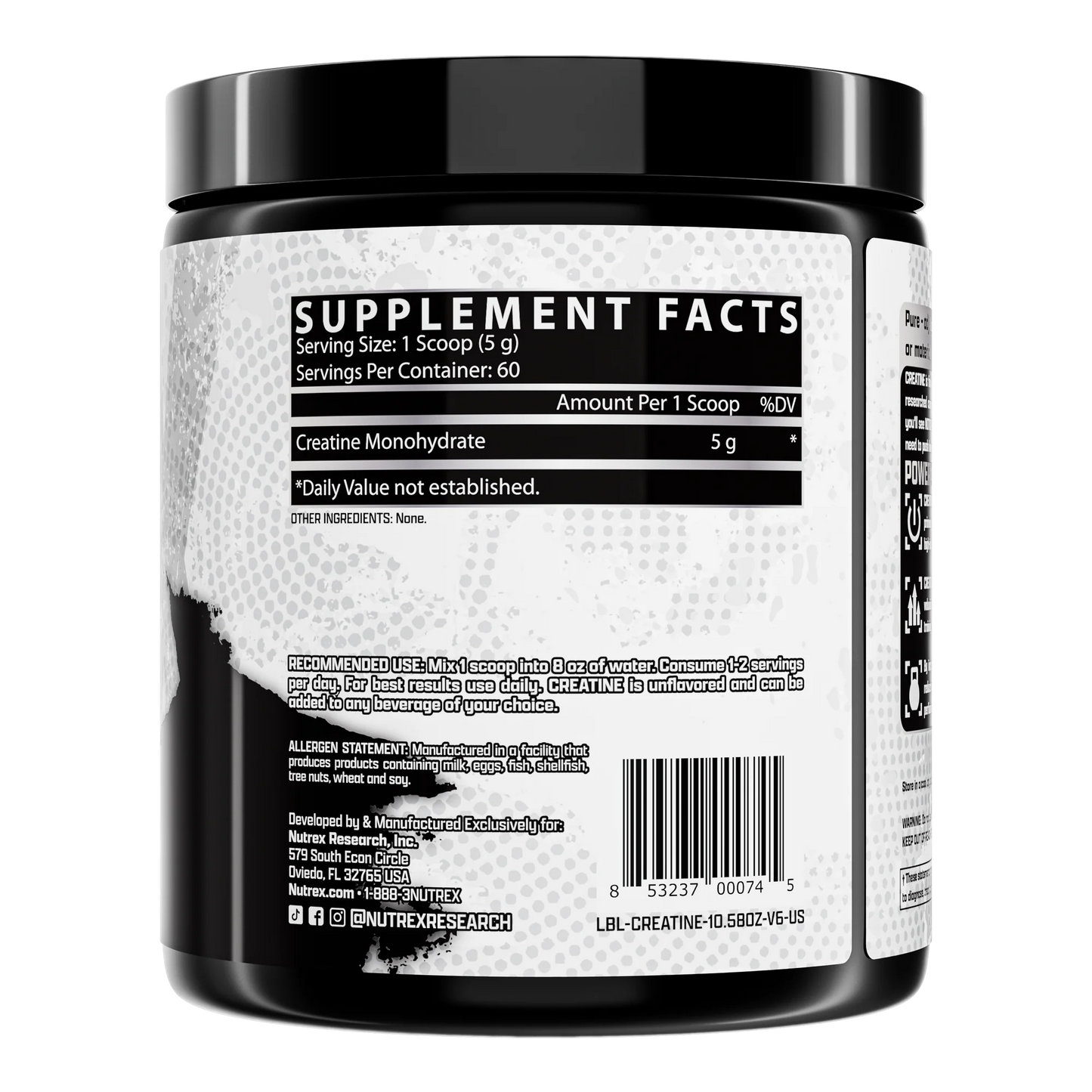 Creatina Monohidratada Nutrex 60 Servicios